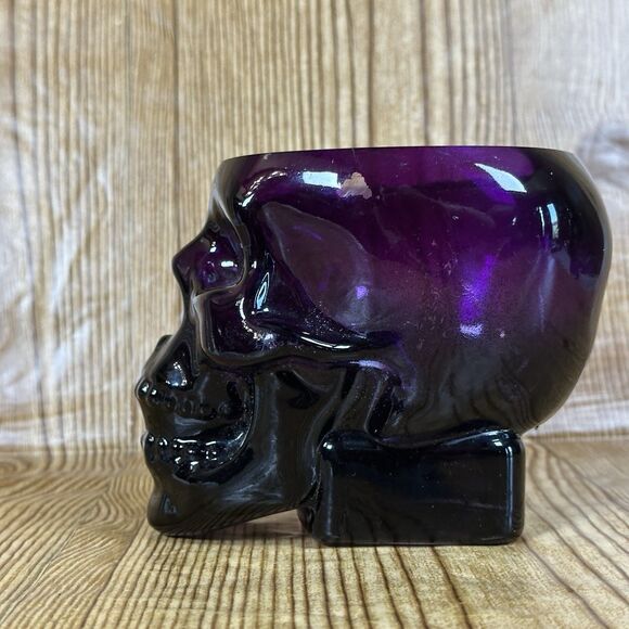 Kosta Boda Still Life Skull Candle Holder Crystal Glass Purple - Picture 5 of 12